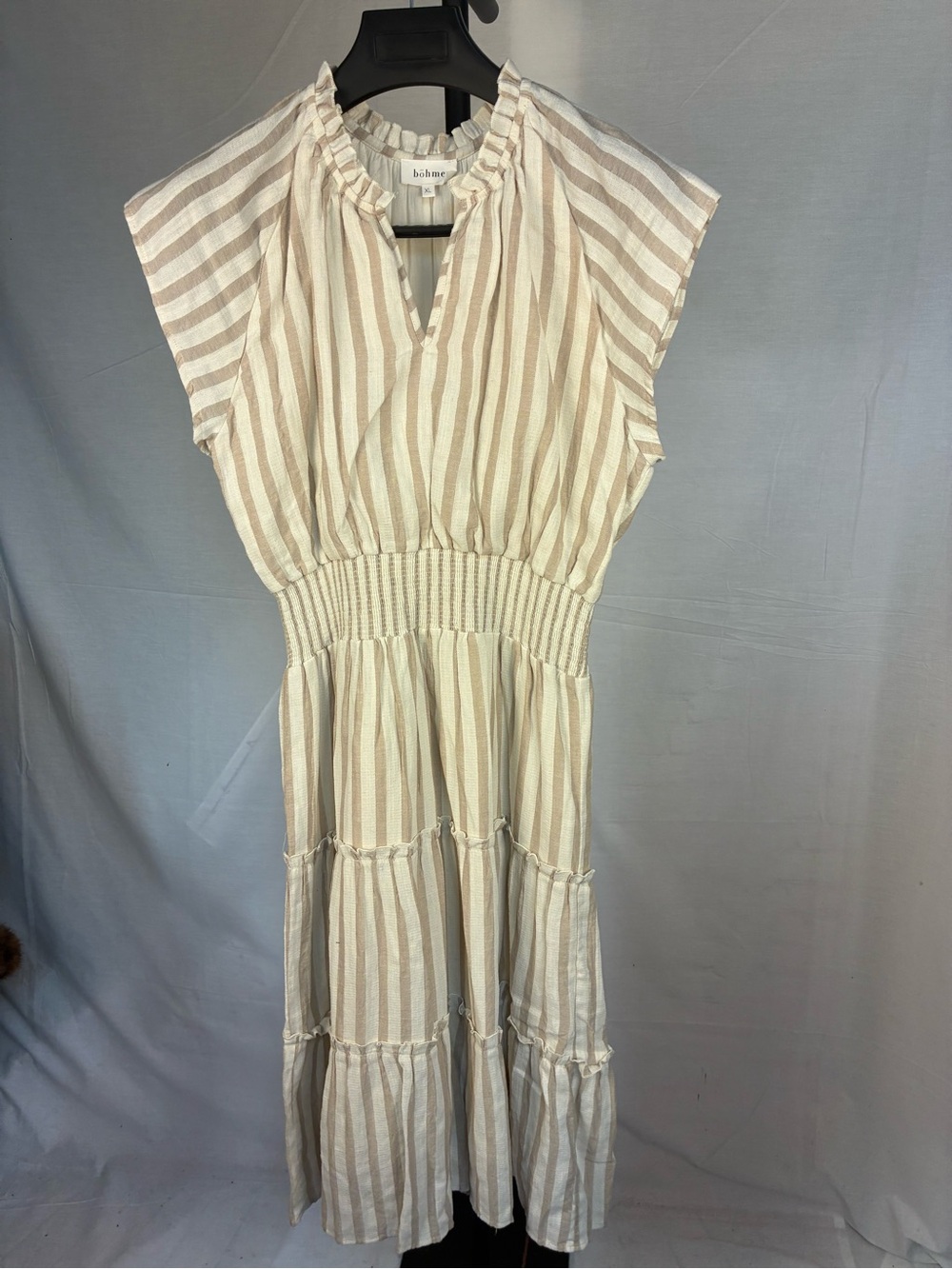 Bohme Natural/Cream Striped Midi Dress XL